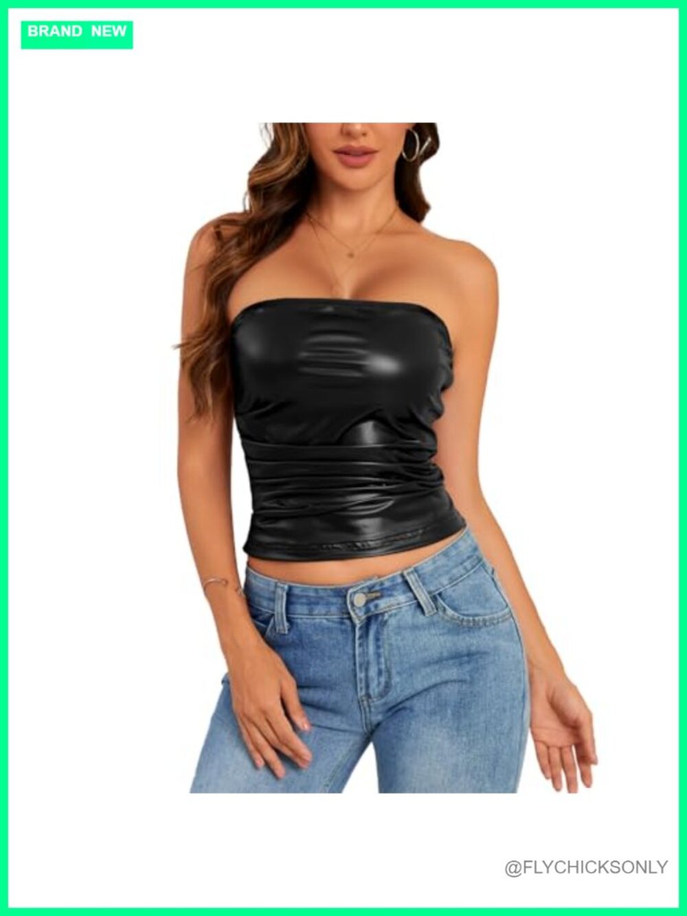 Women's PU Leather Tube Top Strapless Ruched Tank Sleeveless Club Party